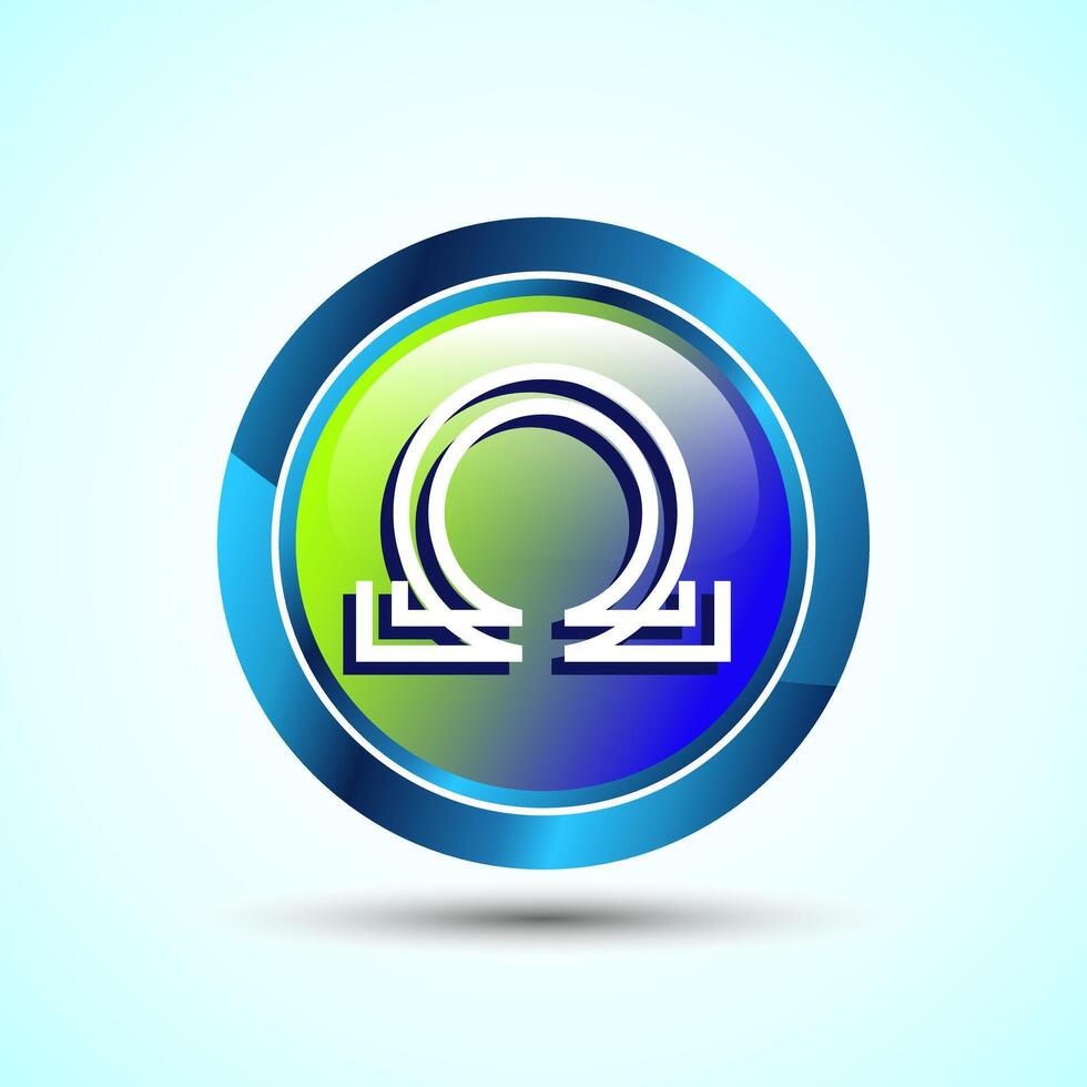 Omega Icon Design Illustration, Omega Letter Icon For Apps and Websites, Glossy Round Button Design vector