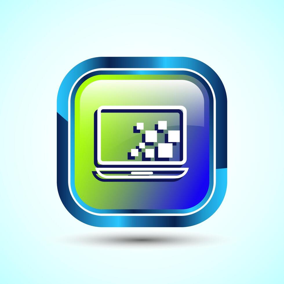 Laptop Icon Design Illustration, Computer Icon For Apps and Websites, Glossy Square Button Design vector