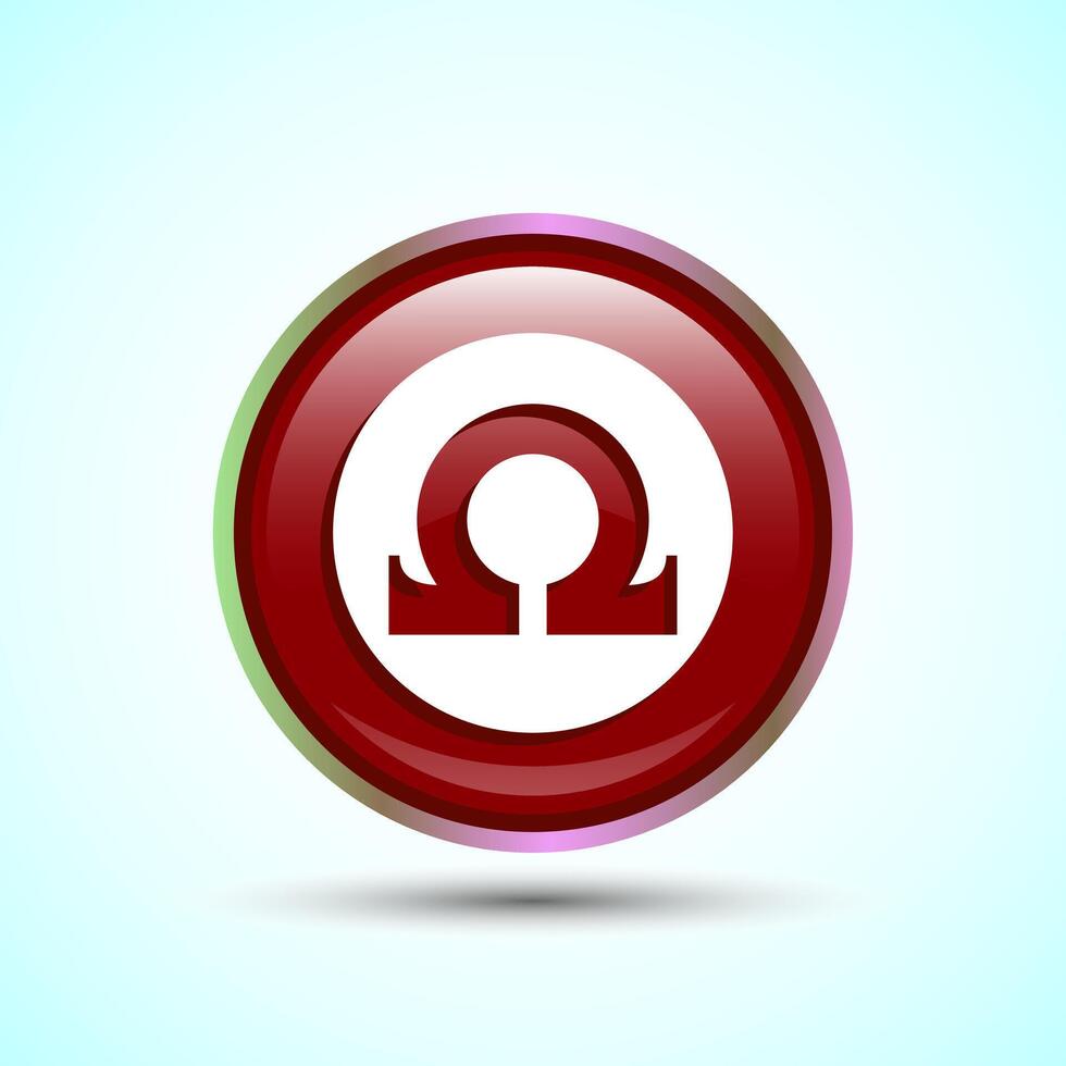 Omega Icon Design Illustration, Omega Letter Icon For Apps and Websites, Red Color Round Button Design vector
