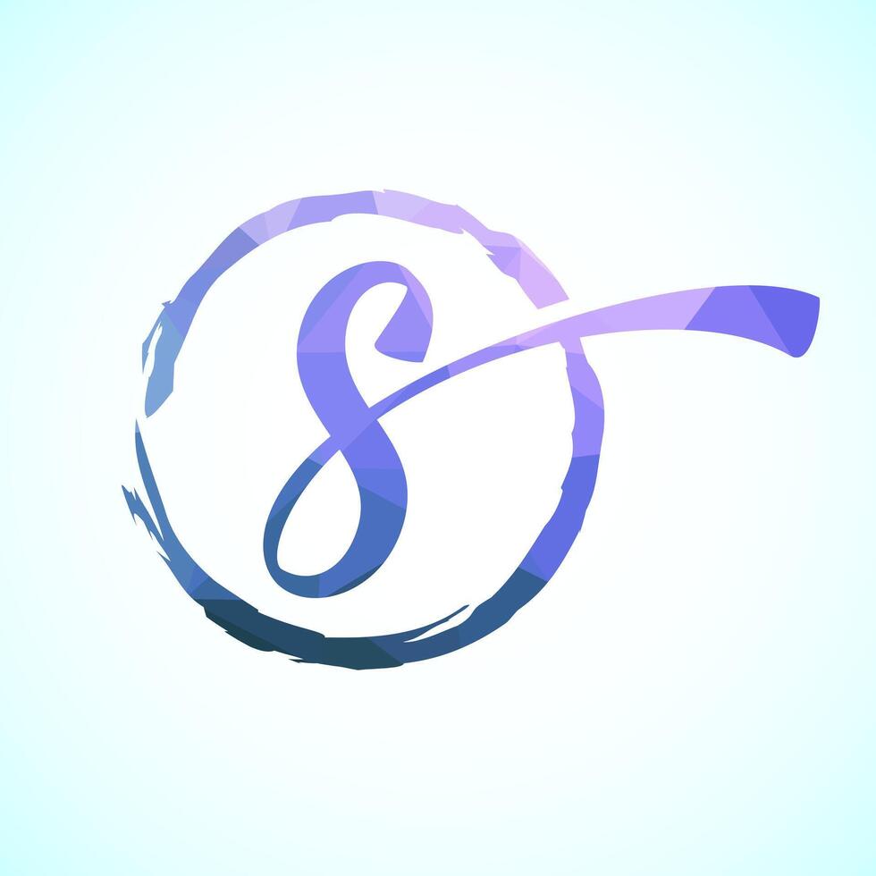 Low poly alphabet S, Hand drawn letter in a brush circle on white background vector