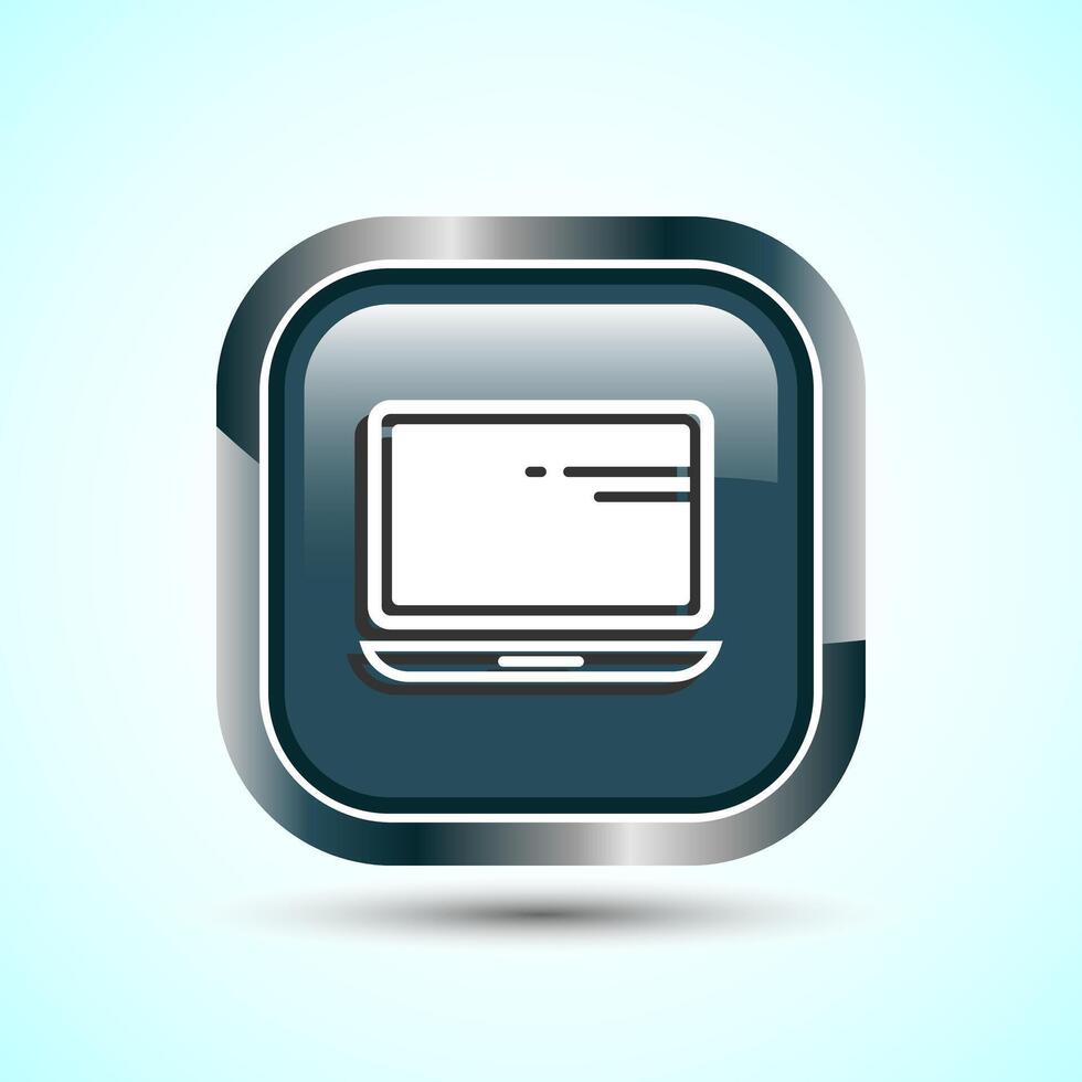 Laptop Icon Design Illustration, Computer Icon For Apps and Websites, Gray Color Square Button Design vector