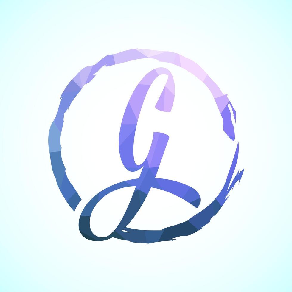 Low poly alphabet G, Hand drawn letter in a brush circle on white background vector
