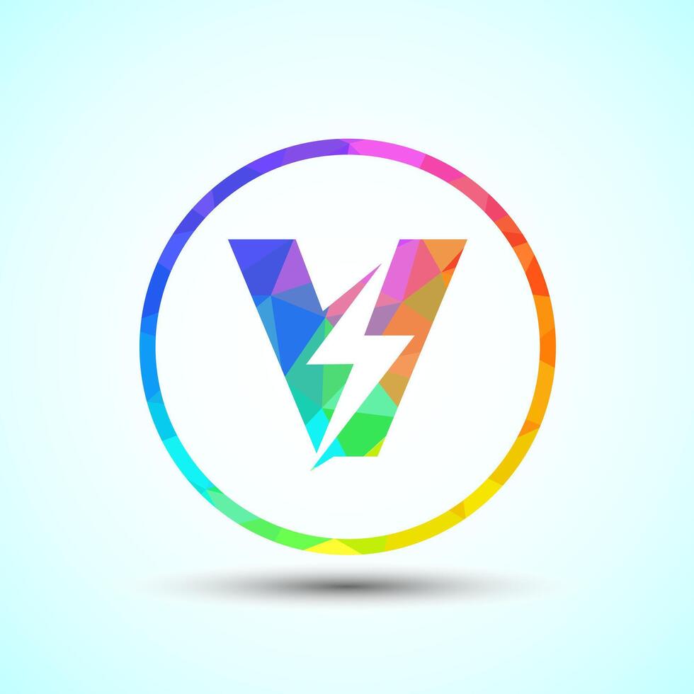 Polygonal Initial letter V logo design with lighting thunder bolt, Electric bolt logo template vector