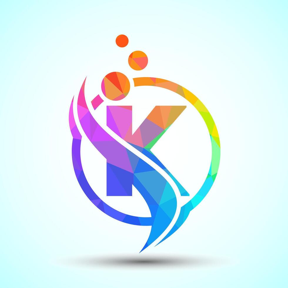 Polygonal letter K with the swoosh, biotech logo design concept. Logotype for science technology vector