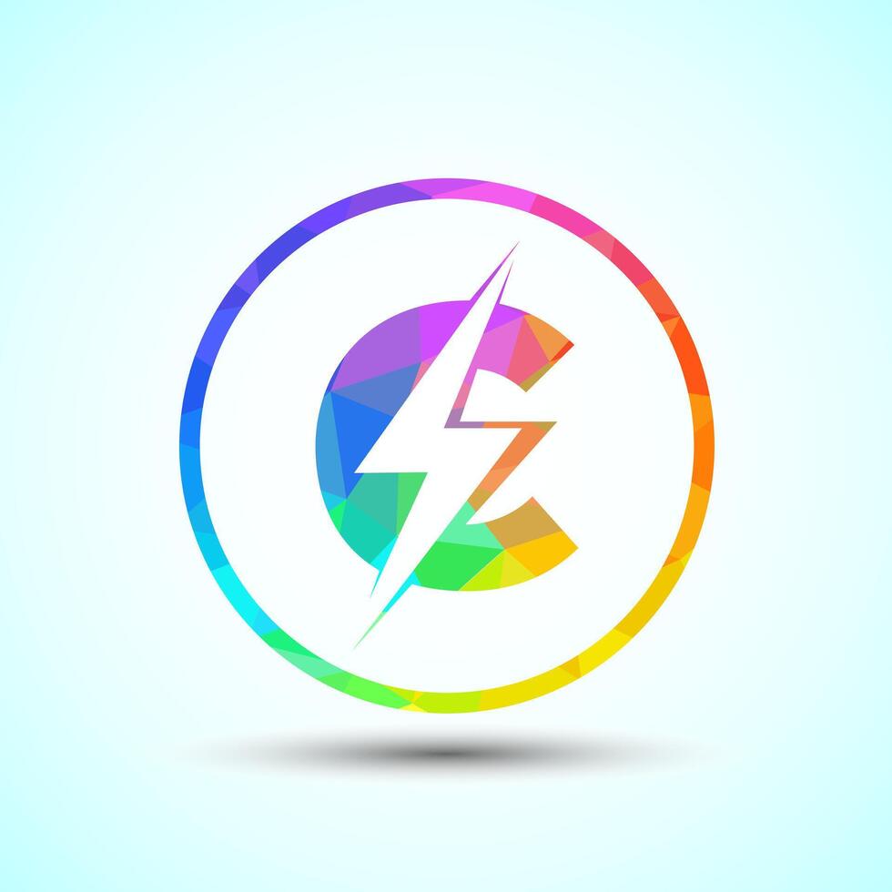 Polygonal Initial letter C logo design with lighting thunder bolt, Electric bolt logo template vector