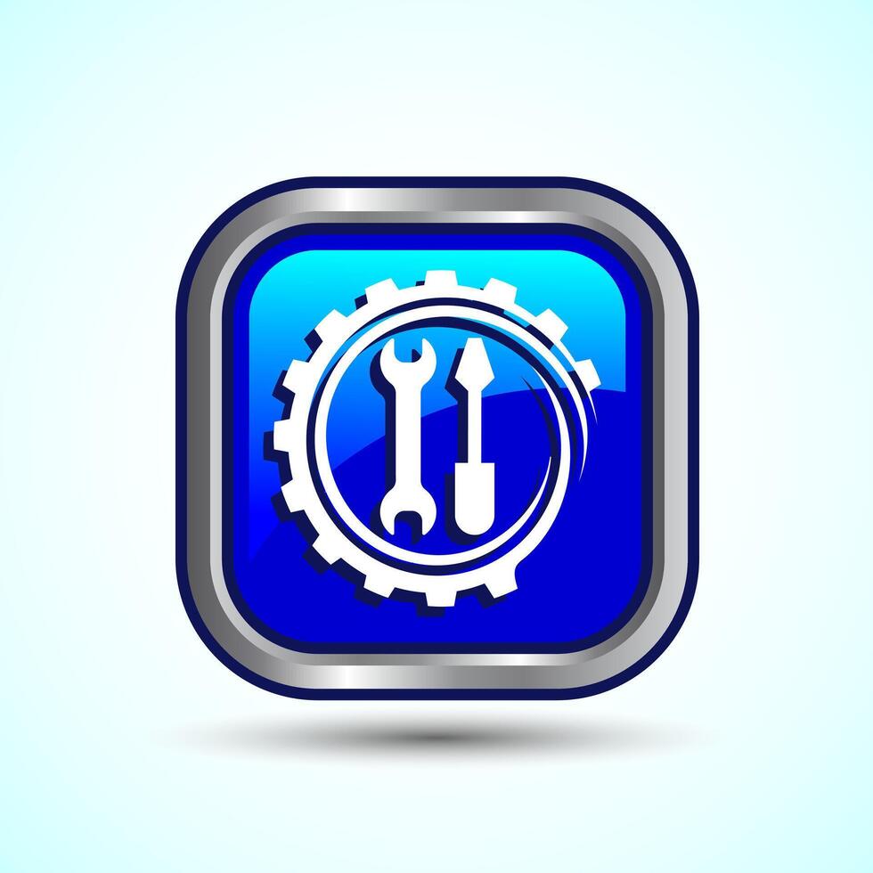 Service Icon Design Illustration, Maintenance Tools Icon For Apps and Websites, Blue Color Square Button Design vector
