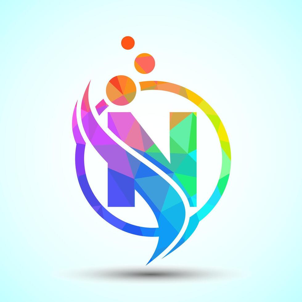 Polygonal letter N with the swoosh, biotech logo design concept. Logotype for science technology vector