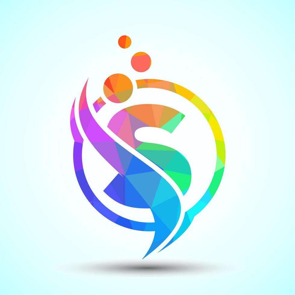 Polygonal letter S with the swoosh, biotech logo design concept. Logotype for science technology vector