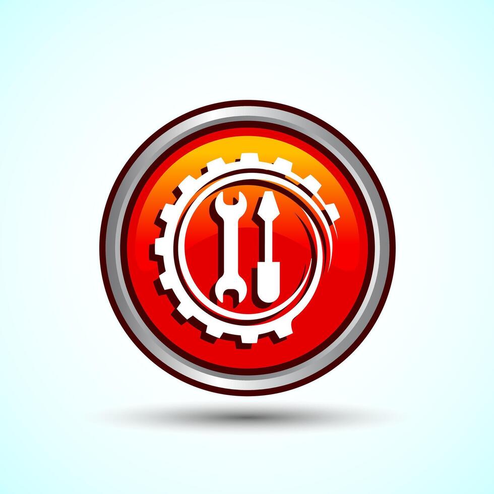 Service Icon Design Illustration, Maintenance Tools Icon For Apps and Websites, Orange Color Round Button Design vector