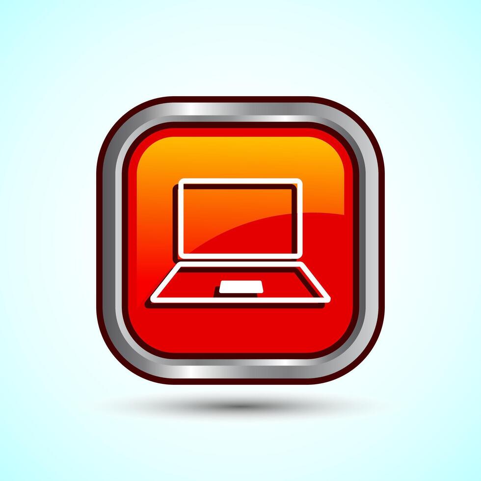 Laptop Icon Design Illustration, Computer Icon For Apps and Websites, Orange Color Square Button Design vector