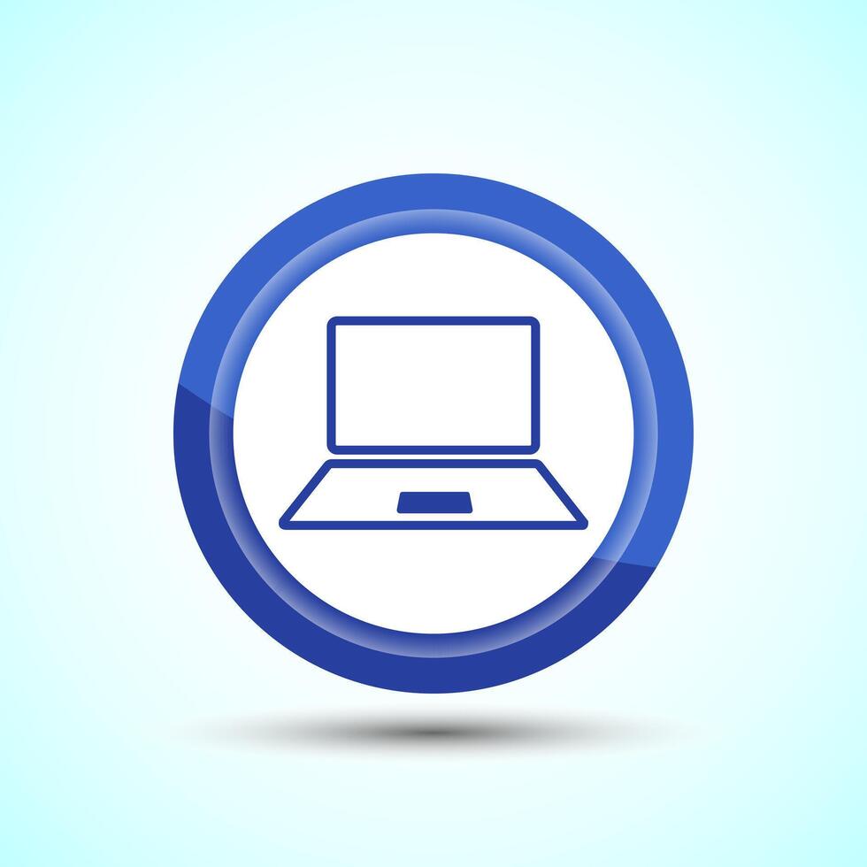 Laptop Icon Design Illustration, Computer Icon For Apps and Websites, Blue Color Button Design vector