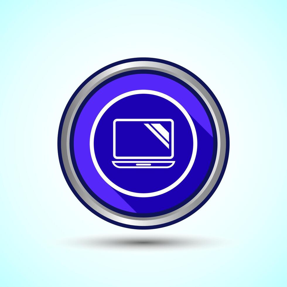 Laptop Icon Design Illustration, Computer Icon For Apps and Websites, Blue Shadow Button Design vector