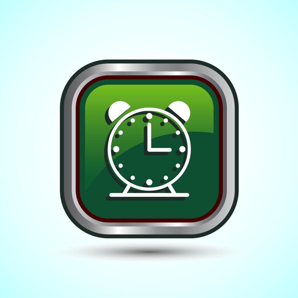 Clock Icon Design Illustration, Watch Icon For Apps and Websites, Green Color Square Button Design vector