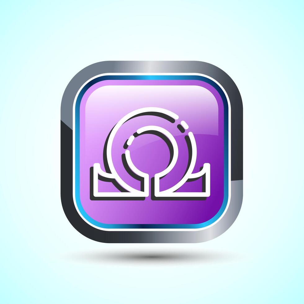 Omega Icon Design Illustration, Omega Letter Icon For Apps and Websites, Pink Color Square Button Design vector