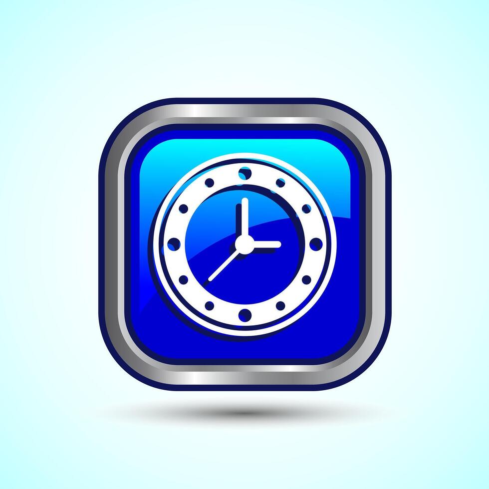 Clock Icon Design Illustration, Watch Icon For Apps and Websites, Blue Color Square Button Design vector