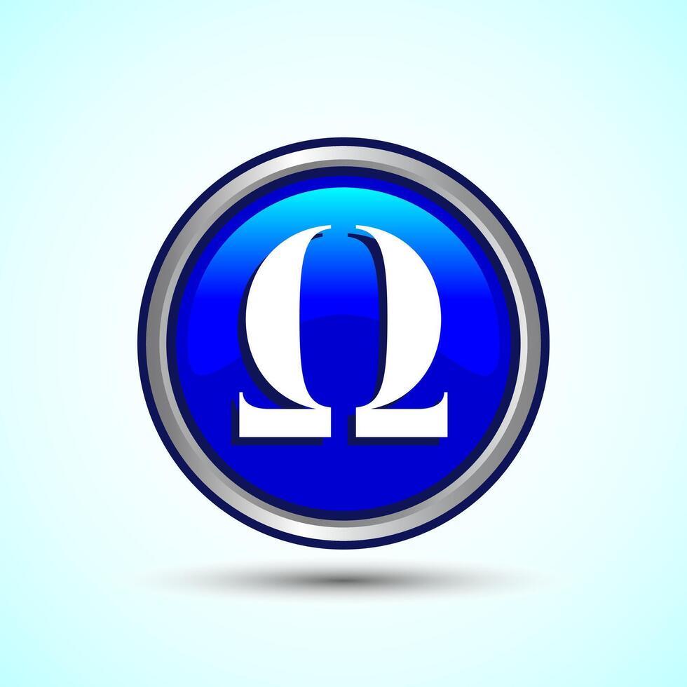 Omega Icon Design Illustration, Omega Letter Icon For Apps and Websites, Blue Color Round Button Design vector