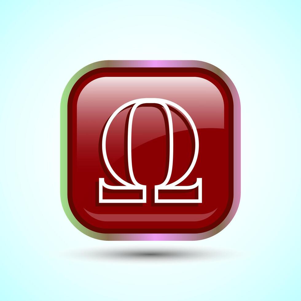 Omega Icon Design Illustration, Omega Letter Icon For Apps and Websites, Red Color Square Button Design vector