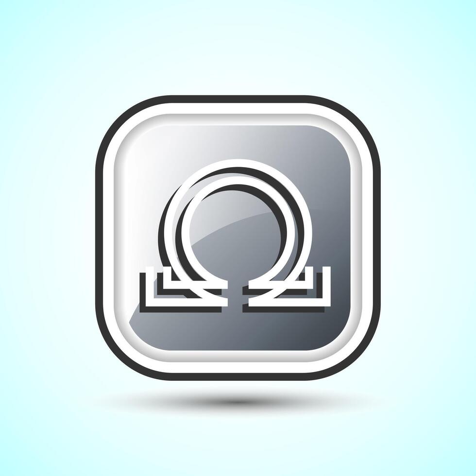 Omega Icon Design Illustration, Omega Letter Icon For Apps and Websites, Gray Color Square Button Design vector