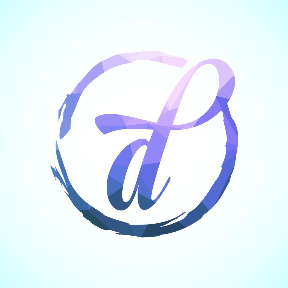 Low poly alphabet D, Hand drawn letter in a brush circle on white background vector