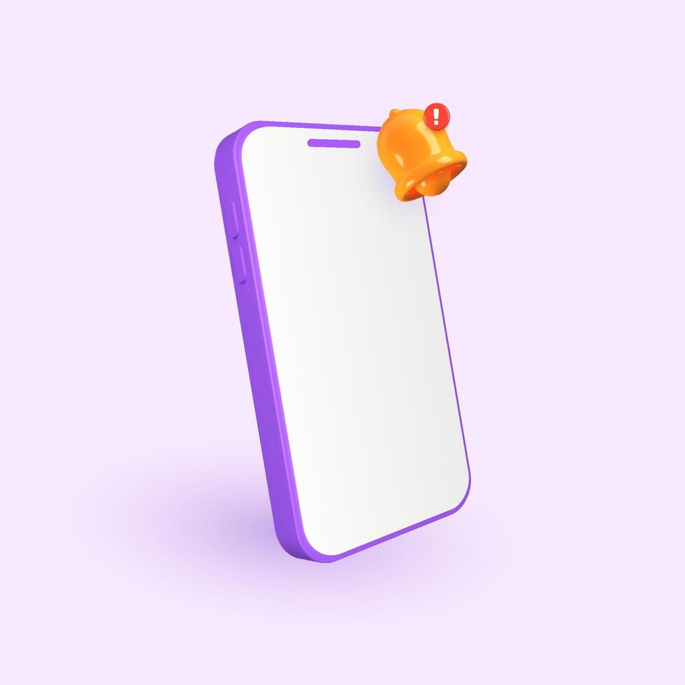 3D mobile phone with a alert bell. Push notifications for reminders or social media updates. Perfect for newsletter alerts and communication designs. vector