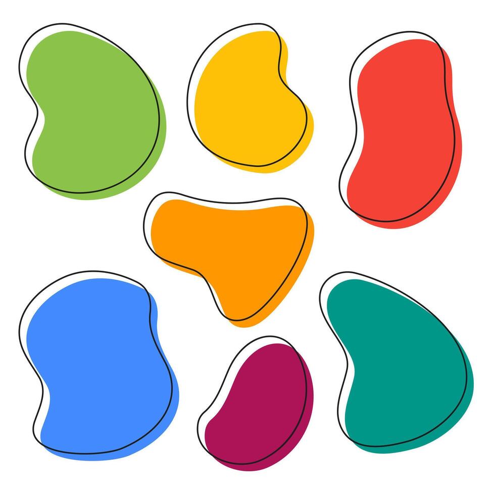 Colorful Abstract organic Blob Fluid liquid Shapes Set. Hand Drawn Elements vector