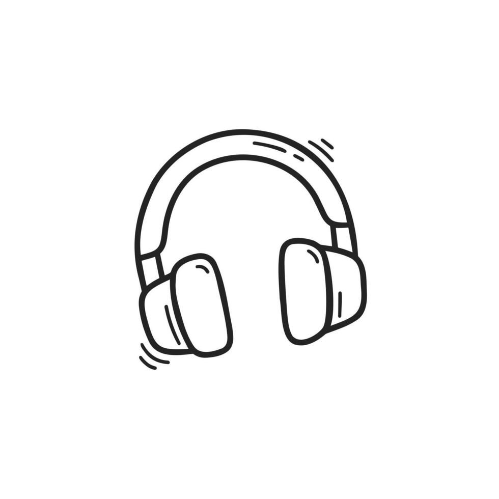 A simple hand drawn doodle of headphones in black and white. Perfect for music themed designs, podcasts, or tech illustrations. vector
