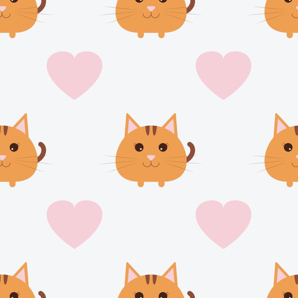 Seamless pattern with adorable cats and hearts vector