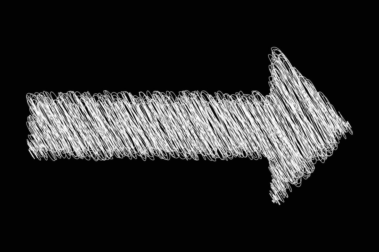 Arrow direction. Big arrow doodle. Arrow scribble. Hatched arrow on black background vector