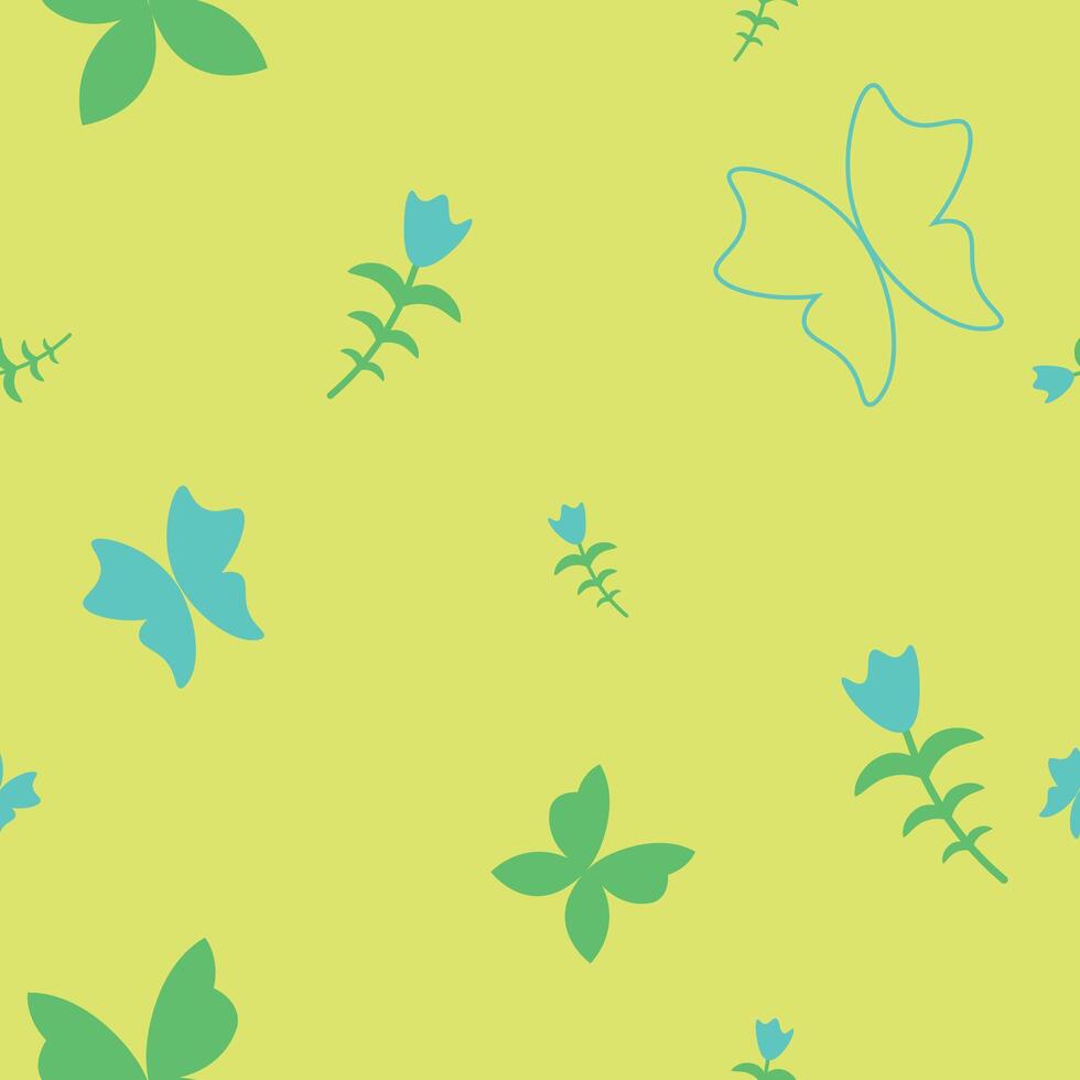 Butterfly pattern. Seamless pattern with butterfly and flower on a yellow background. Summer pattern for printing vector