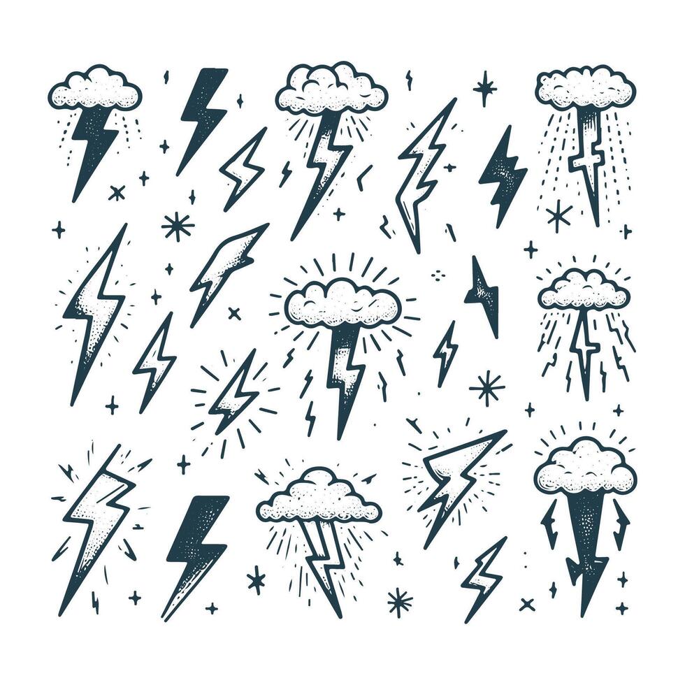 Electrifying Hand Drawn Lightning Bolts vector
