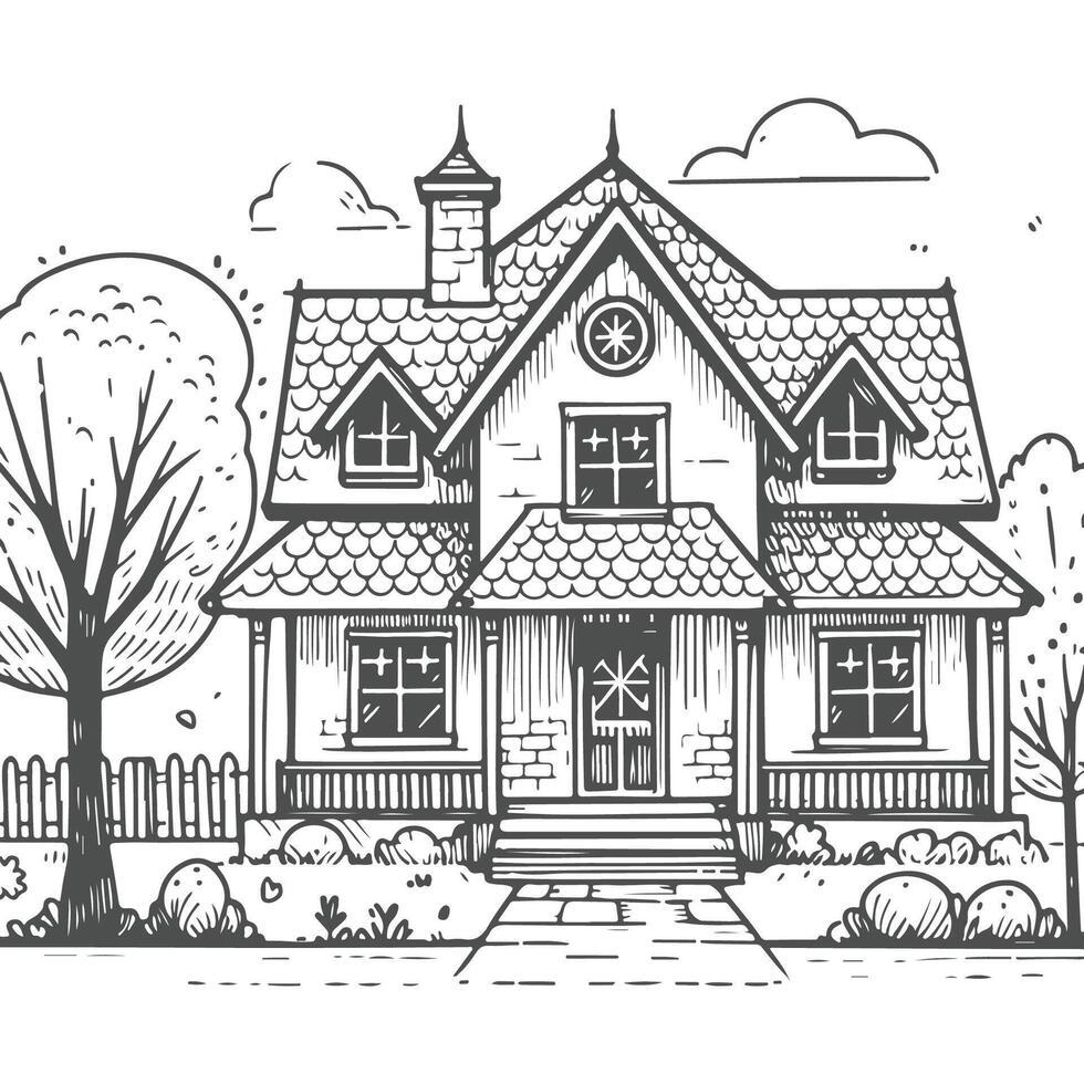 Hand Drawn Unique House Artwork vector