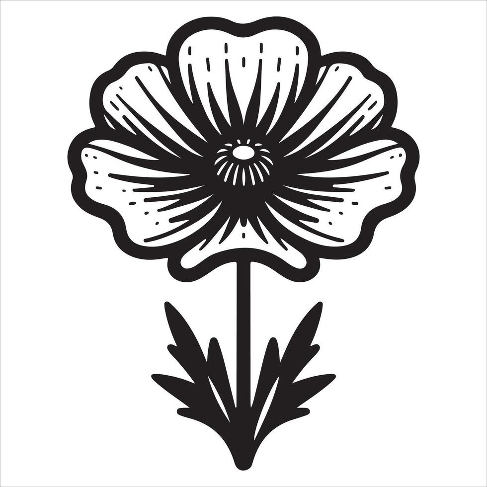 Sketchy Hand Drawn Emblematic Icon of a Black Flower with a Whimsical Floral Design vector
