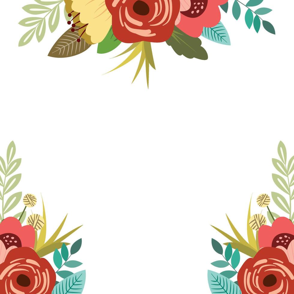 Background of roses flower frame and leaves vector