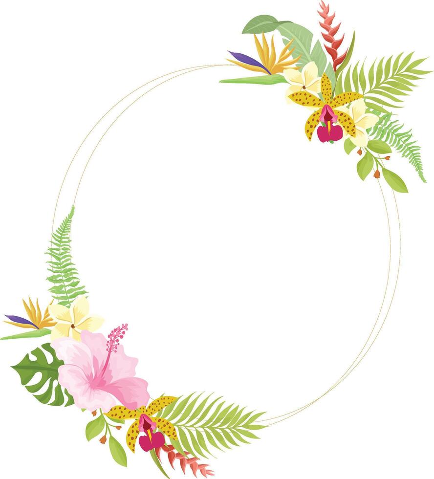 gold frame with tropical wreath vector