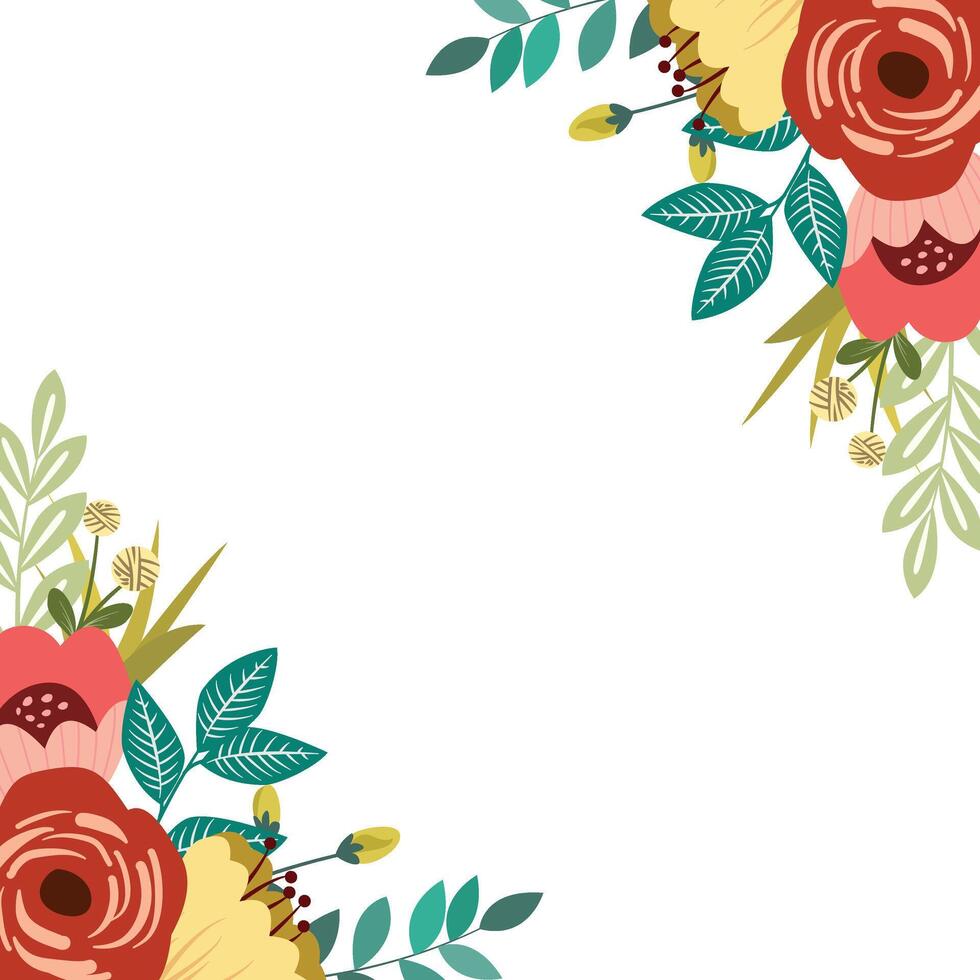 Background of roses flower frame and leaves vector