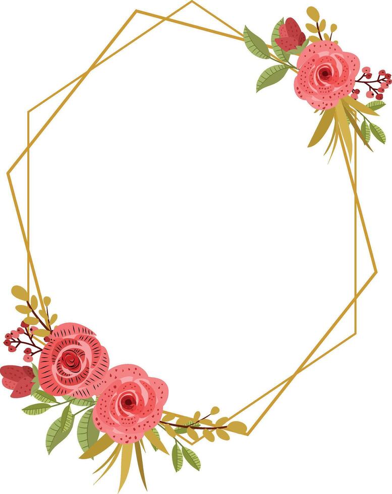 oro marco con Rosa ramo de flores para Boda vector