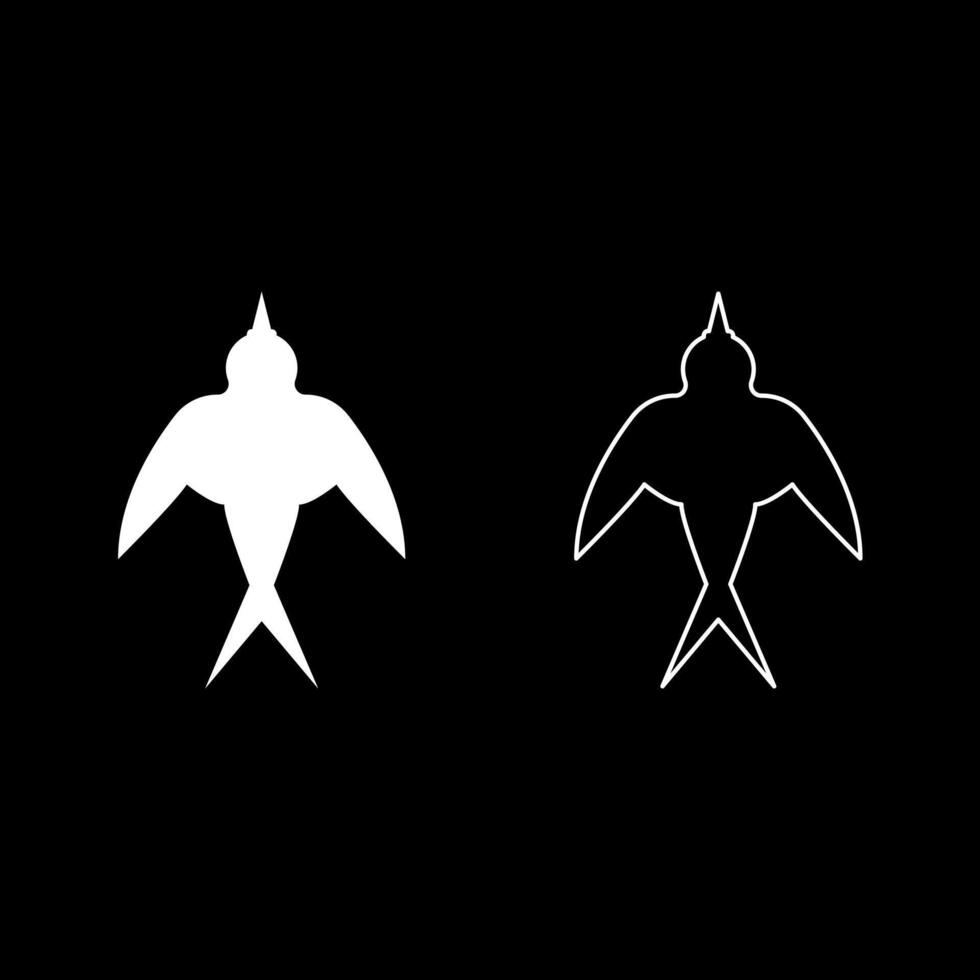 Swallow bird silhouette set icon white color illustration image solid fill outline contour line thin flat style vector