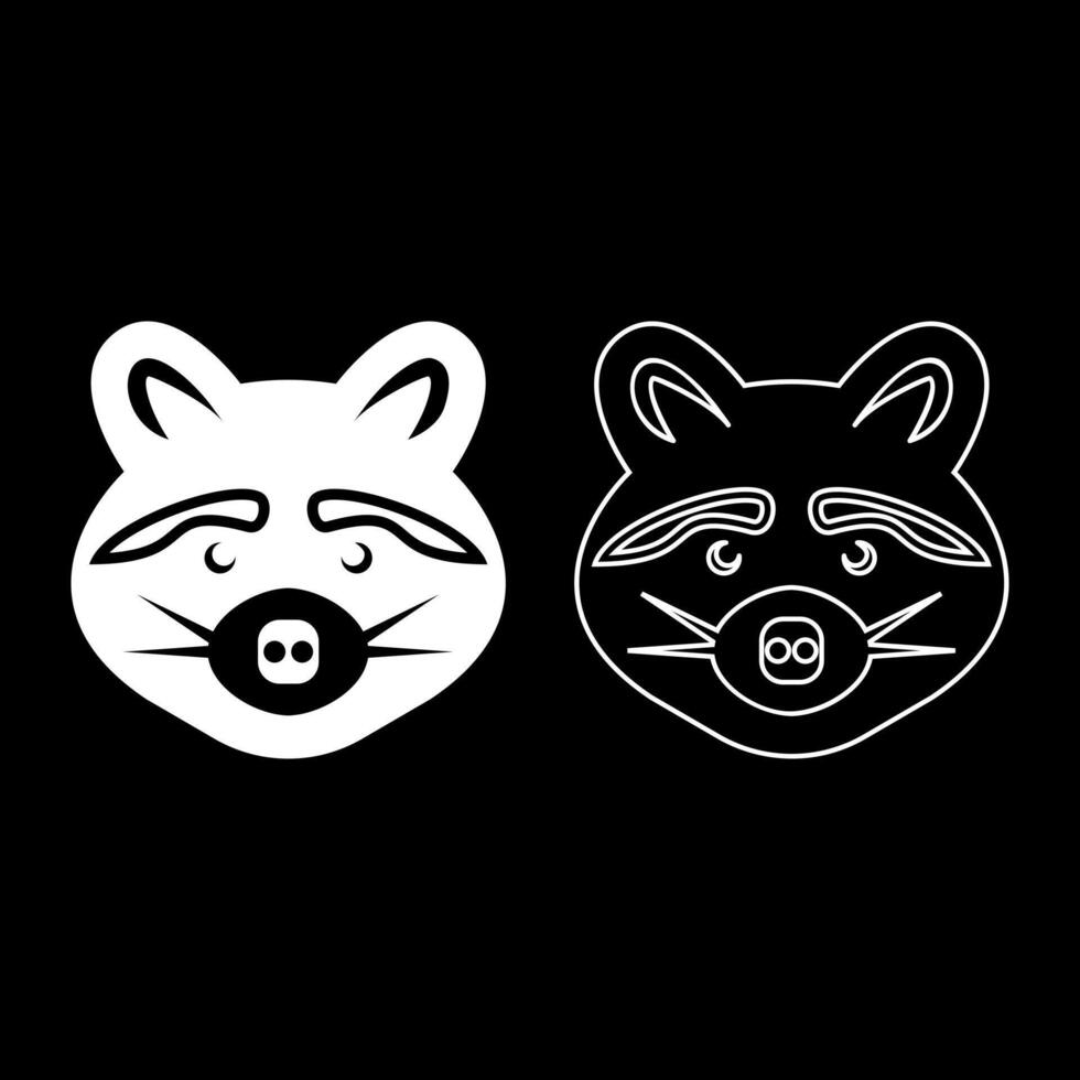 Raccoon head set icon white color illustration image solid fill outline contour line thin flat style vector