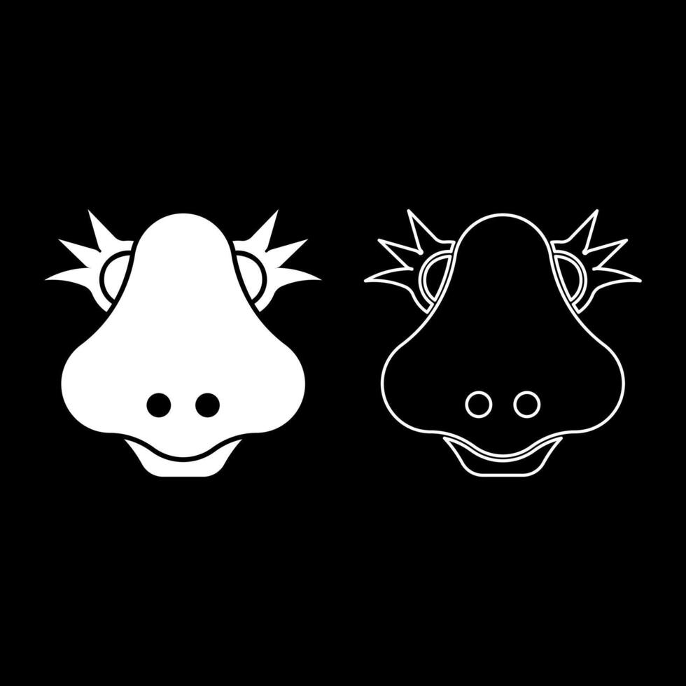 Head of cute female dinosaur baby character set icon white color illustration image solid fill outline contour line thin flat style vector