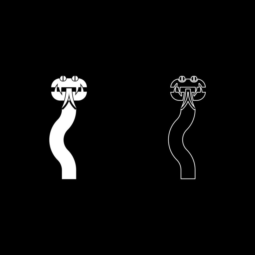 Snake silhouette set icon white color illustration image solid fill outline contour line thin flat style vector