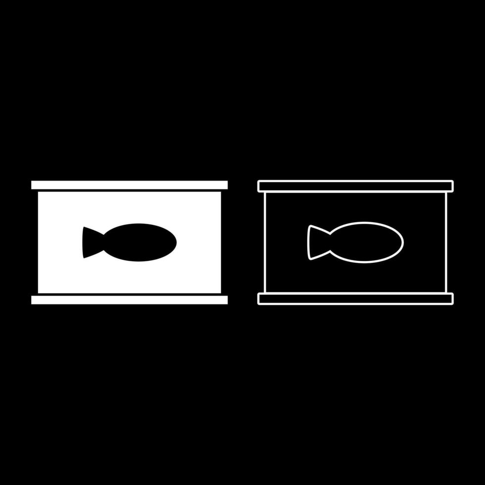Canned pet food can cat care set icon white color illustration image solid fill outline contour line thin flat style vector