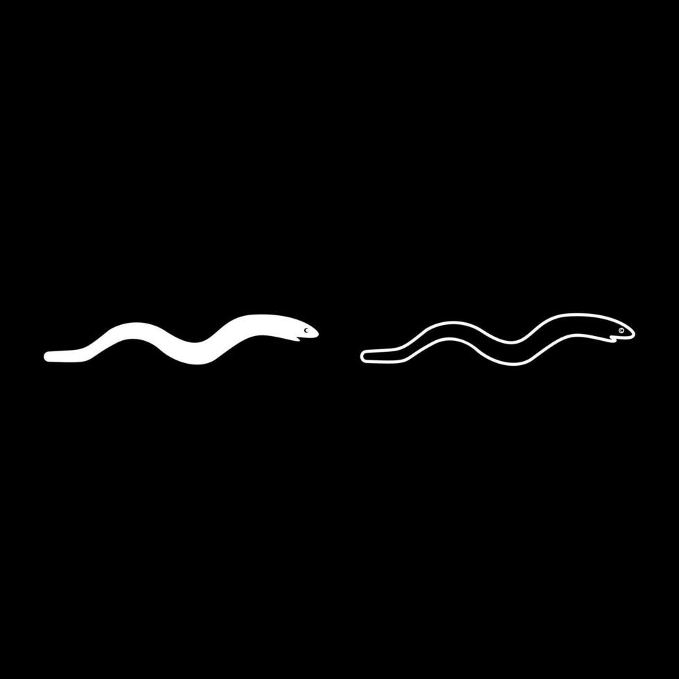 Eel fish snake shape seafood concept set icon white color illustration image solid fill outline contour line thin flat style vector