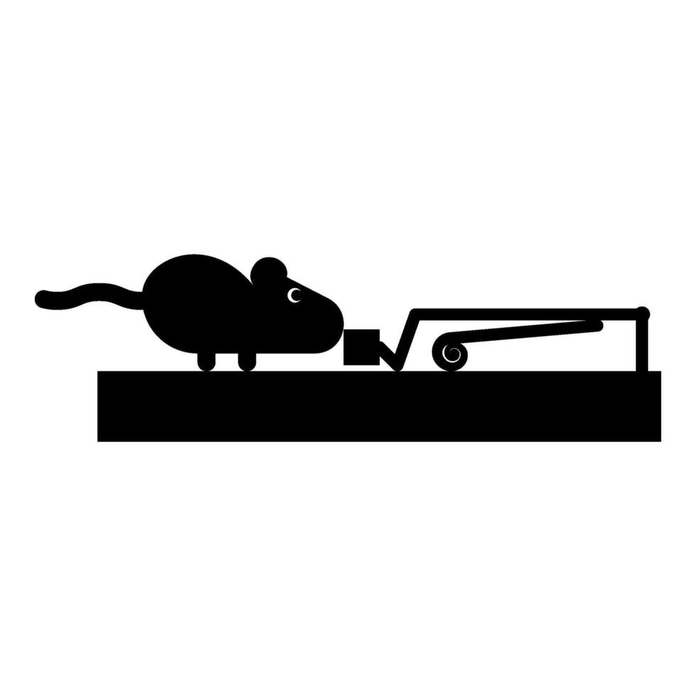 Mouse wants to eat piece of cheese from mousetrap silhouette rodent icon black vector