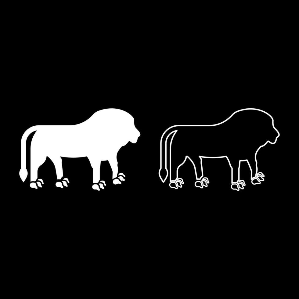 Lion head set icon white color illustration image solid fill outline contour line thin flat style vector