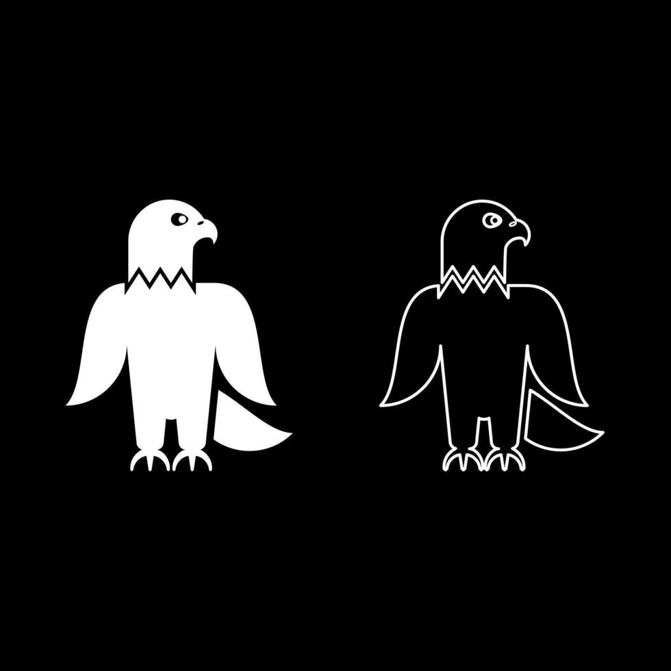 Eagle bald american bird silhouette set icon white color illustration image solid fill outline contour line thin flat style vector