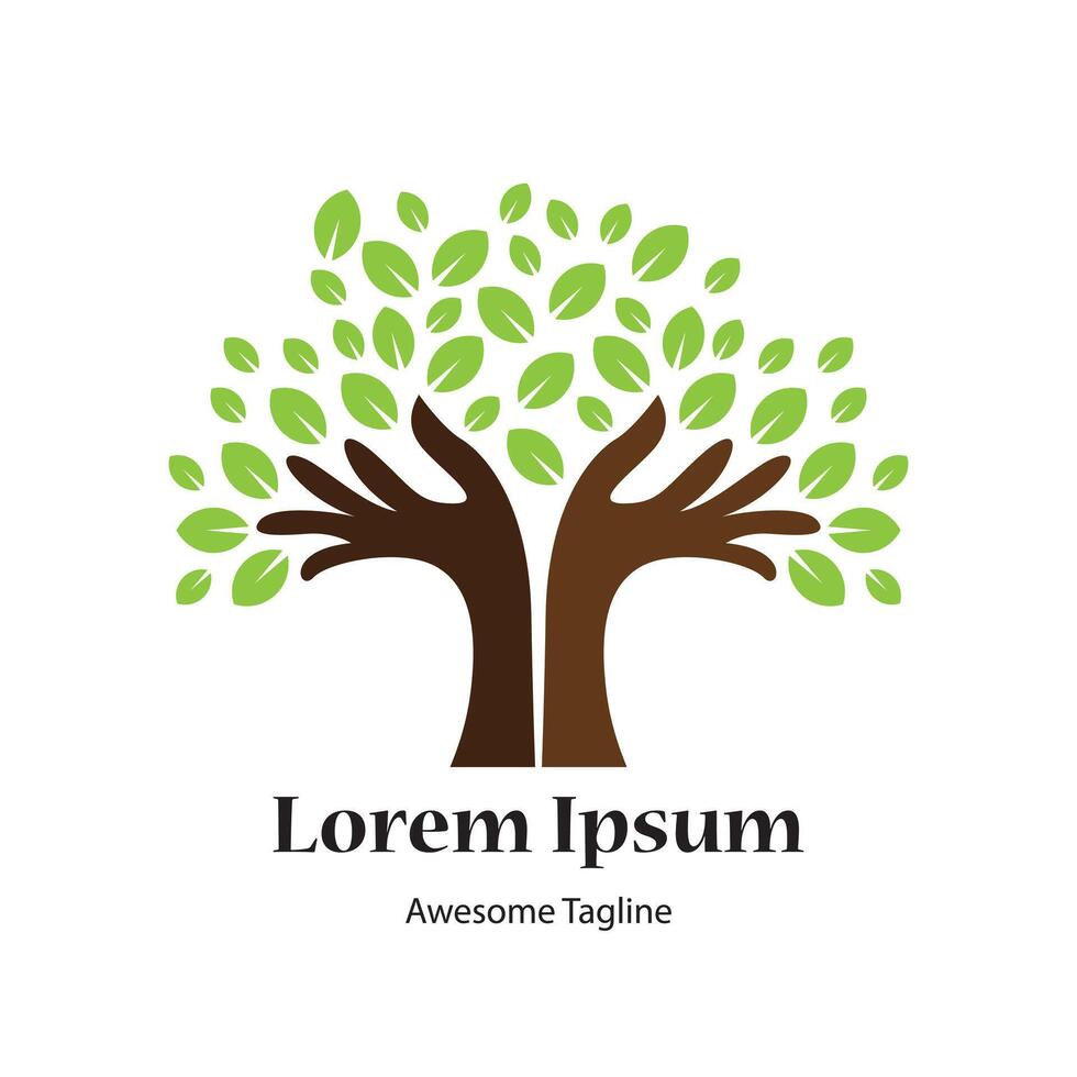 Hand and tree logo design template vector
