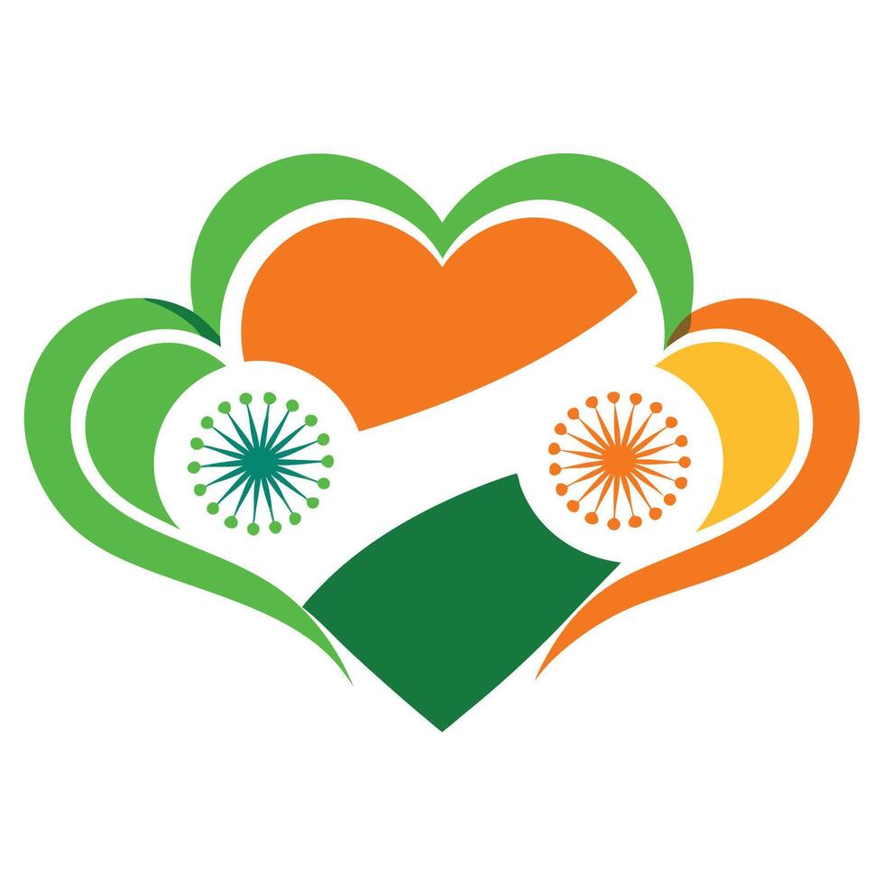 India flag heart. orange green hearts indian republic day vector