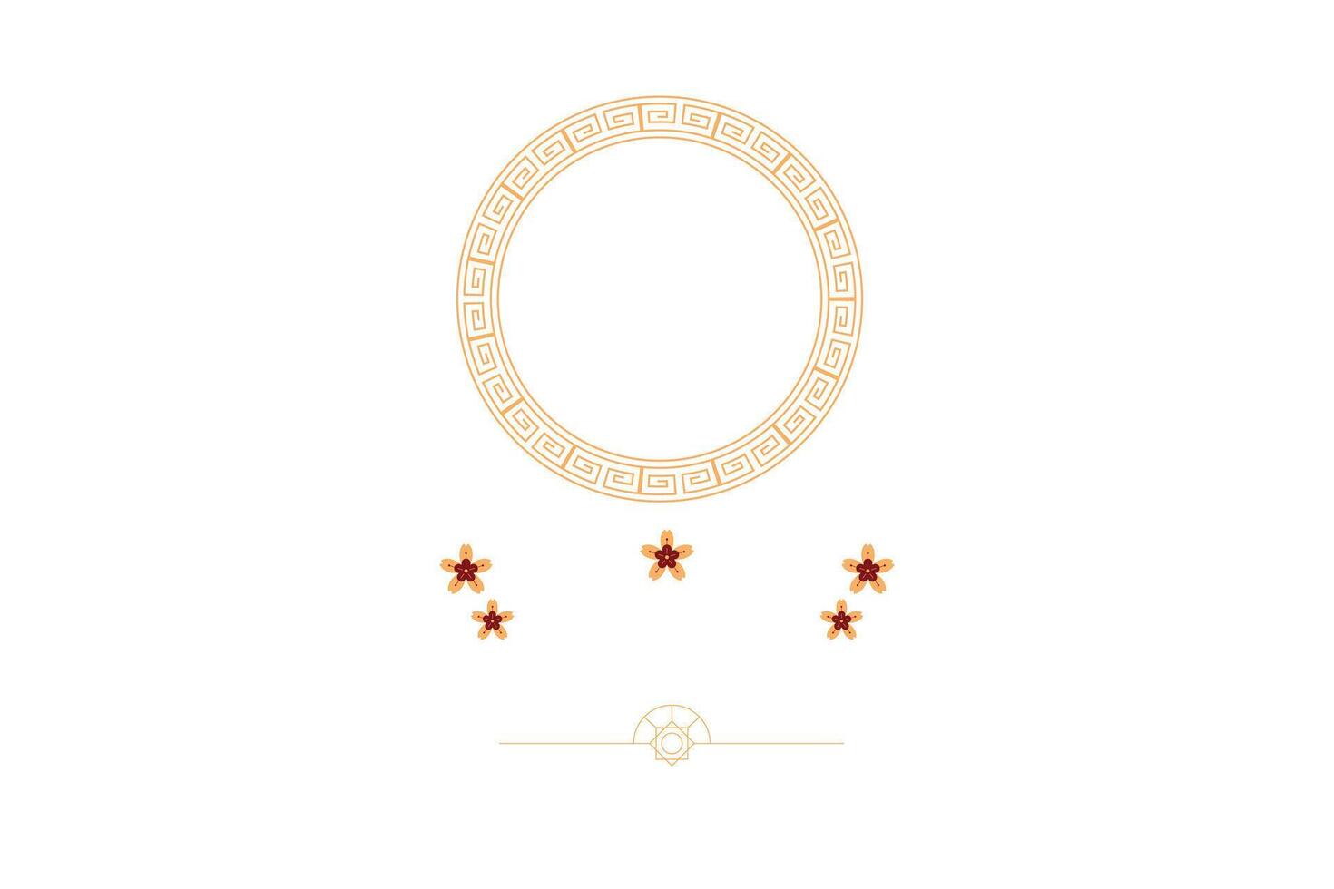 Elegant circular frame with Greek key pattern and floral decorations in minimalist style. vector