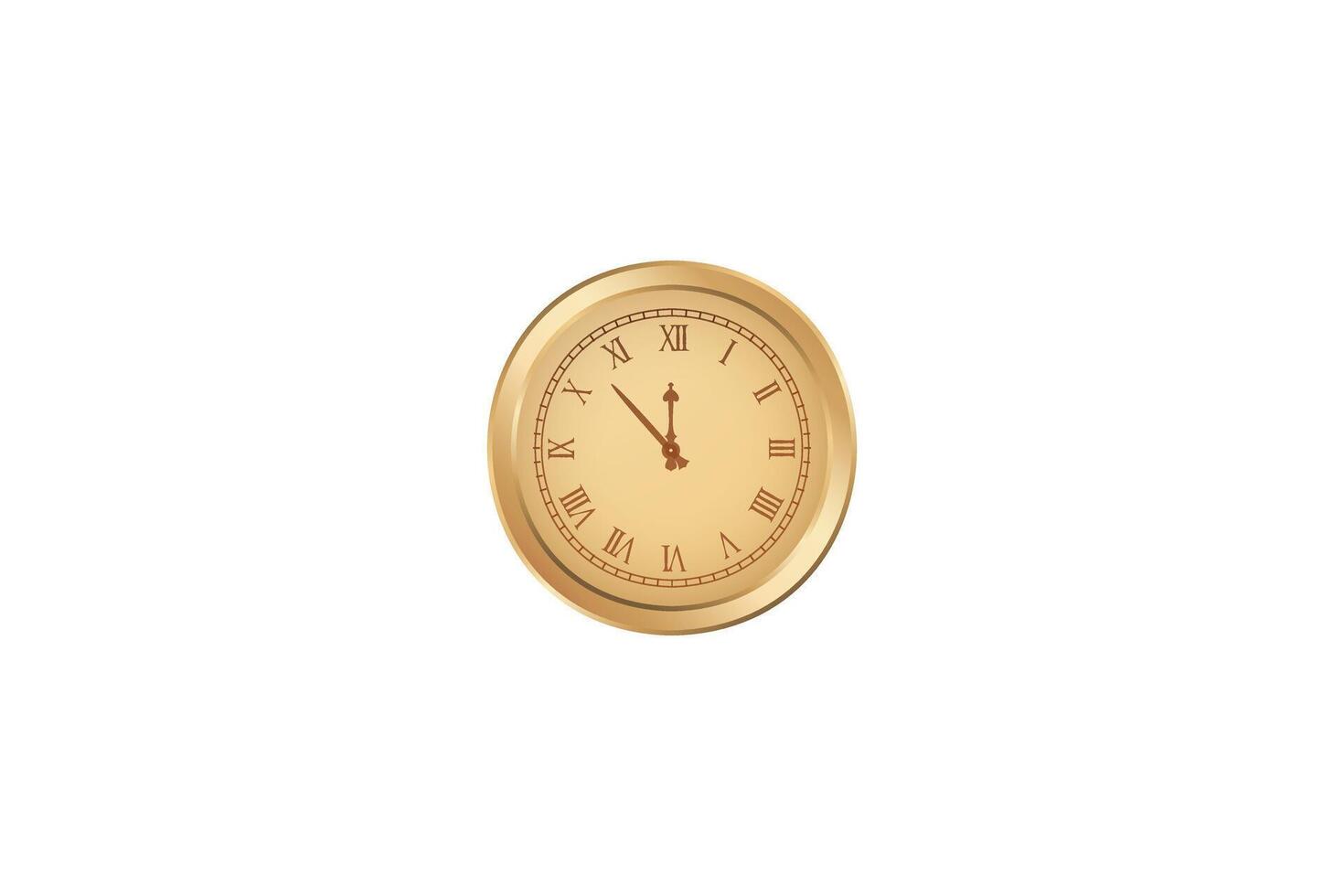 Gold clock with Roman numerals and classic design on a white background, time showing 12 05 vector