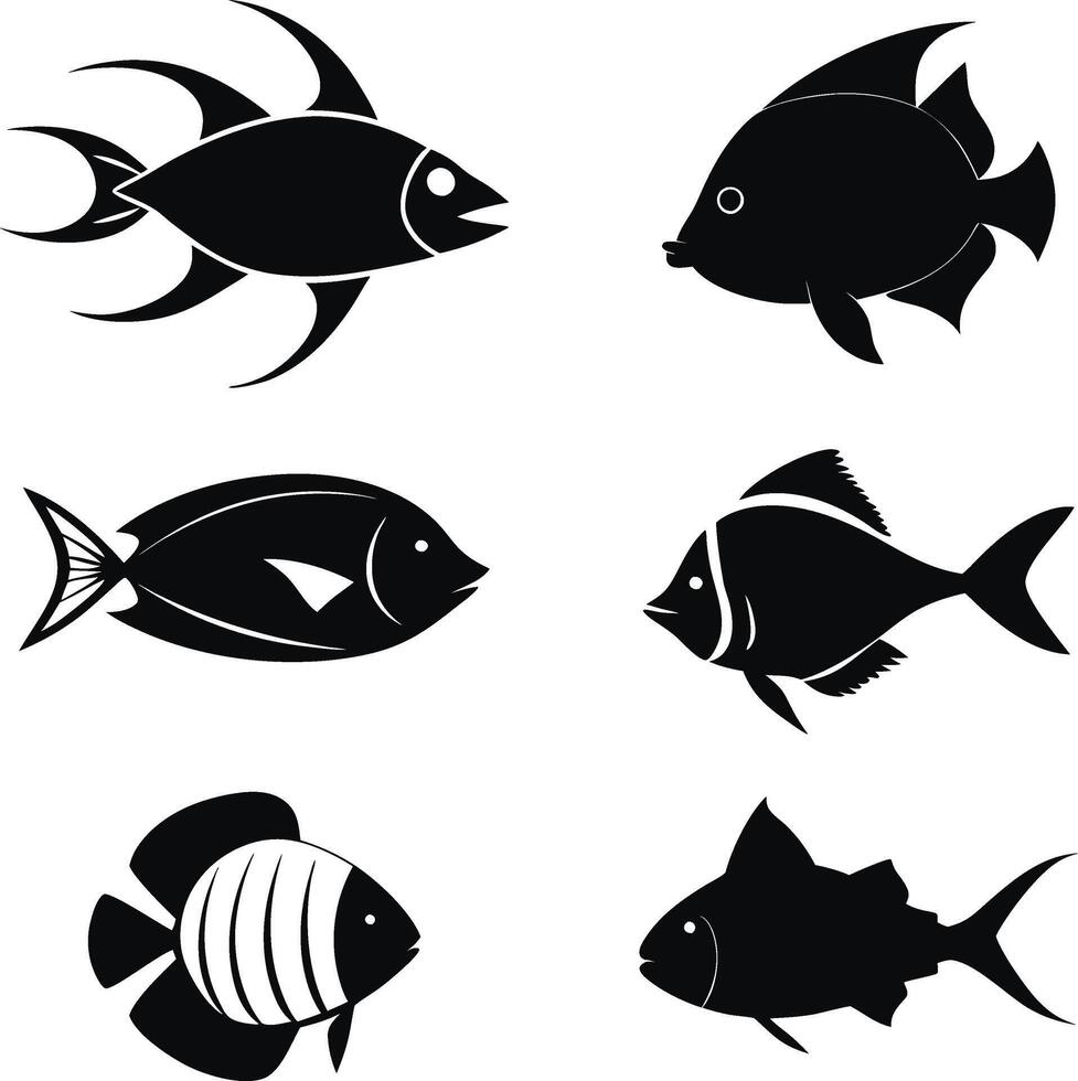 Icon set of fish isolated on white background. vector